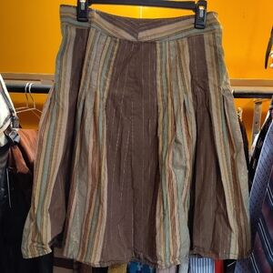 Talbots Brown and Green Striped A-Line Skirt